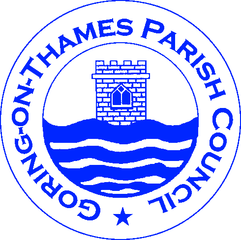 Logo for Goring-on-Thames parish Council showing church river and council name